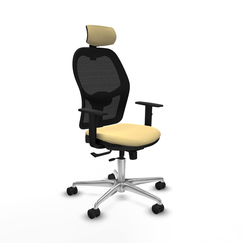 Jorquera traslack malla negra similpiel crema brazos 1D base aluminio cabecero 2D ruedas 65mm nailon