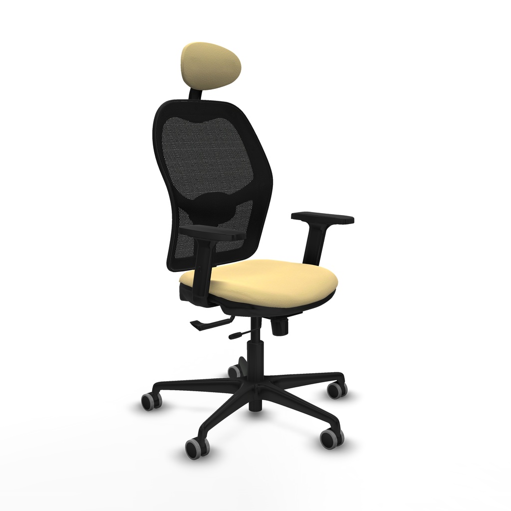 Jorquera traslack malla negra similpiel crema brazos 2D base nailon cabecero fijo ruedas 65mm engomada