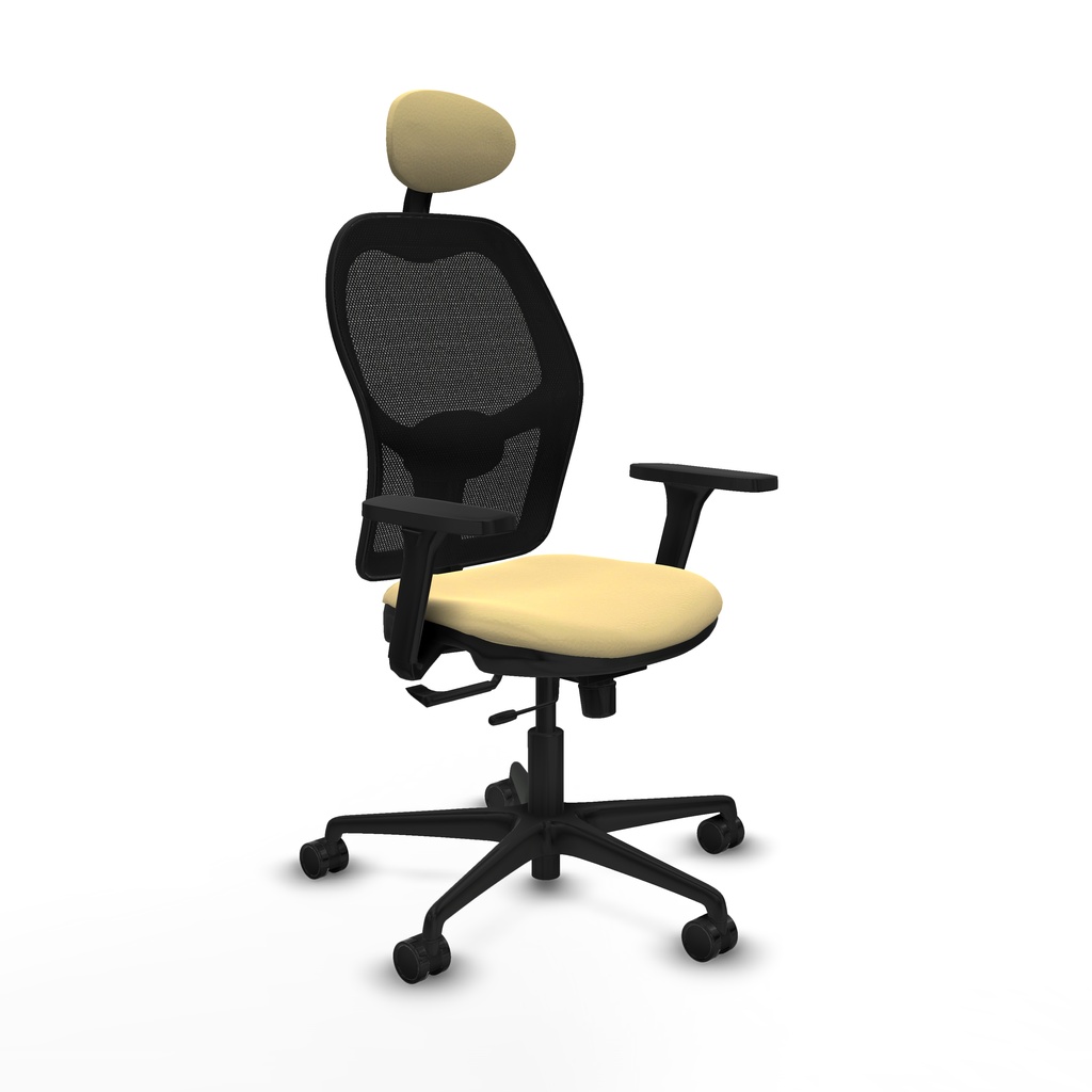 Jorquera traslack malla negra similpiel crema brazos 3D base nailon cabecero fijo ruedas 65mm nailon