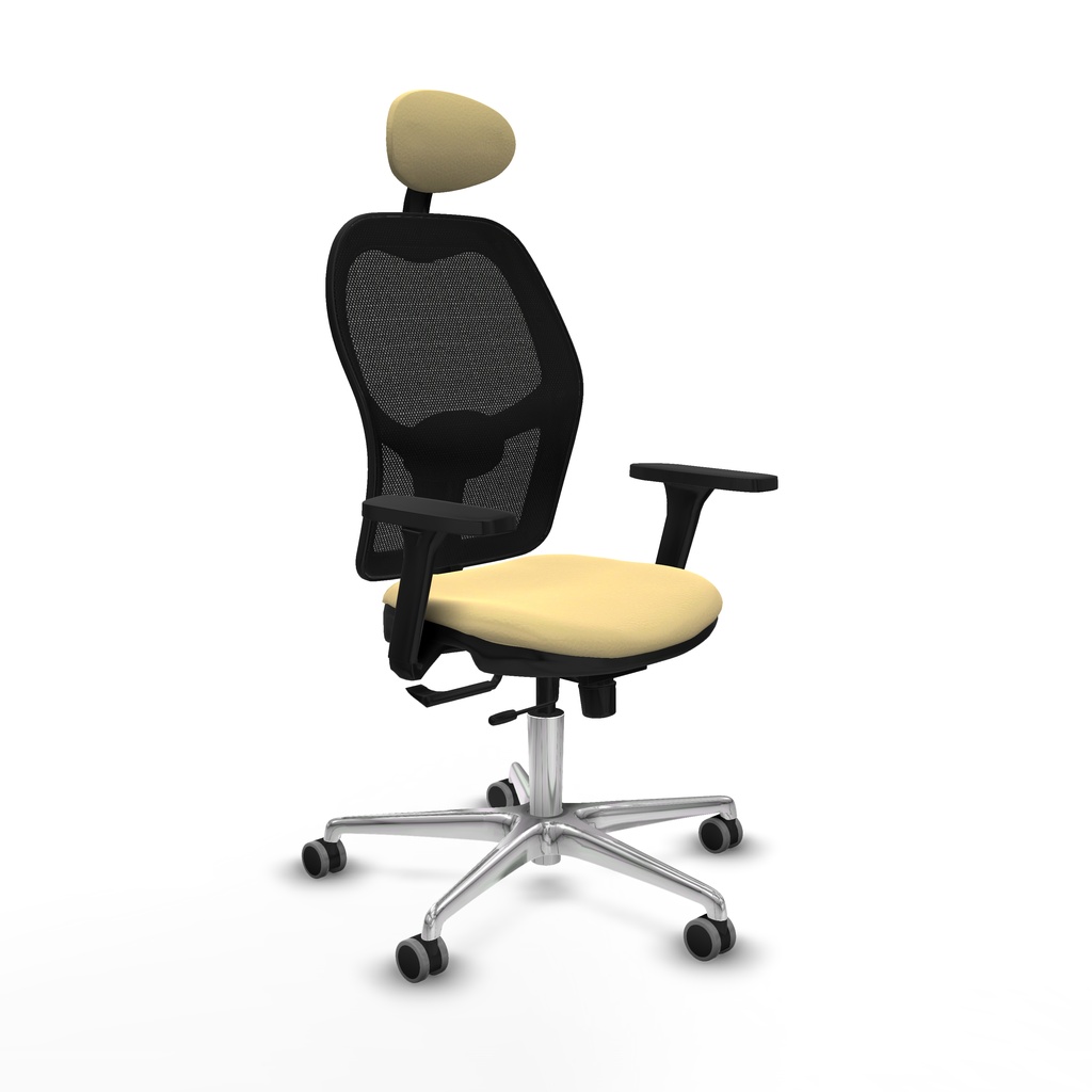 Jorquera traslack malla negra similpiel crema brazos 3D base aluminio cabecero fijo ruedas 65mm engomada