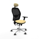 Jorquera traslack malla negra similpiel crema brazos 3D base aluminio cabecero fijo ruedas 65mm engomada