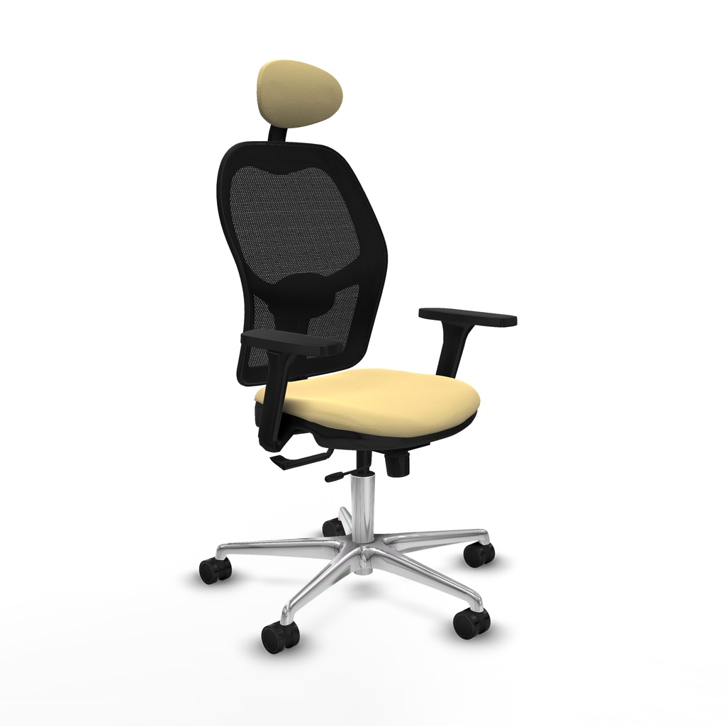 Jorquera traslack malla negra similpiel crema brazos 3D base aluminio cabecero fijo ruedas 65mm nailon