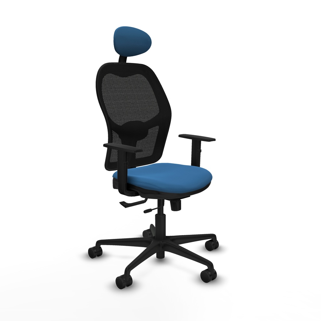 Jorquera traslack malla negra similpiel azul claro brazos 1D base nailon cabecero fijo ruedas 65mm nailon