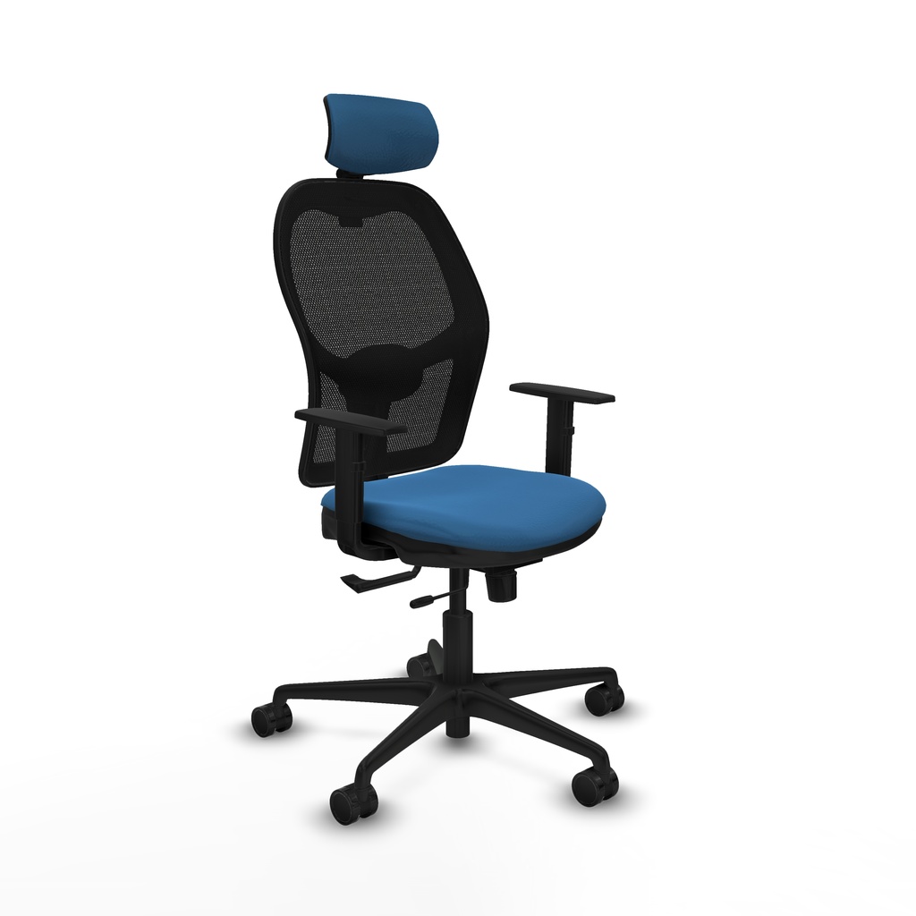 Jorquera traslack malla negra similpiel azul claro brazos 1D base nailon cabecero 2D ruedas 65mm nailon