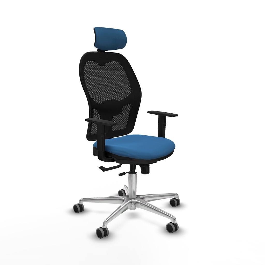 Jorquera traslack malla negra similpiel azul claro brazos 1D base aluminio cabecero 2D ruedas 65mm engomada