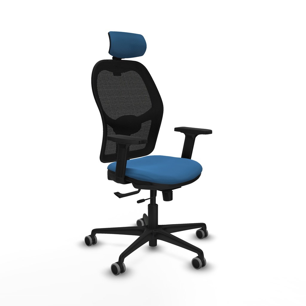 Jorquera traslack malla negra similpiel azul claro brazos 2D base nailon cabecero 2D ruedas 65mm engomada