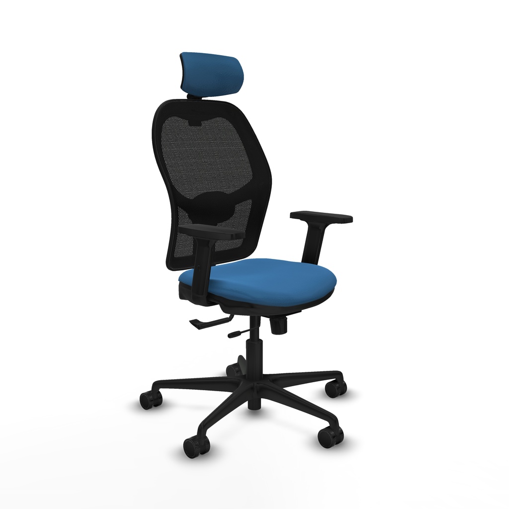 Jorquera traslack malla negra similpiel azul claro brazos 2D base nailon cabecero 2D ruedas 65mm nailon