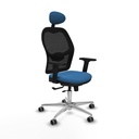 Jorquera traslack malla negra similpiel azul claro brazos 2D base aluminio cabecero fijo ruedas 65mm engomada