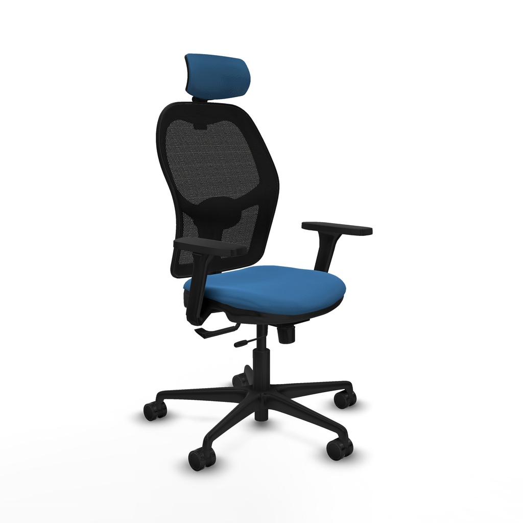 Jorquera traslack malla negra similpiel azul claro brazos 3D base nailon cabecero 2D ruedas 65mm nailon