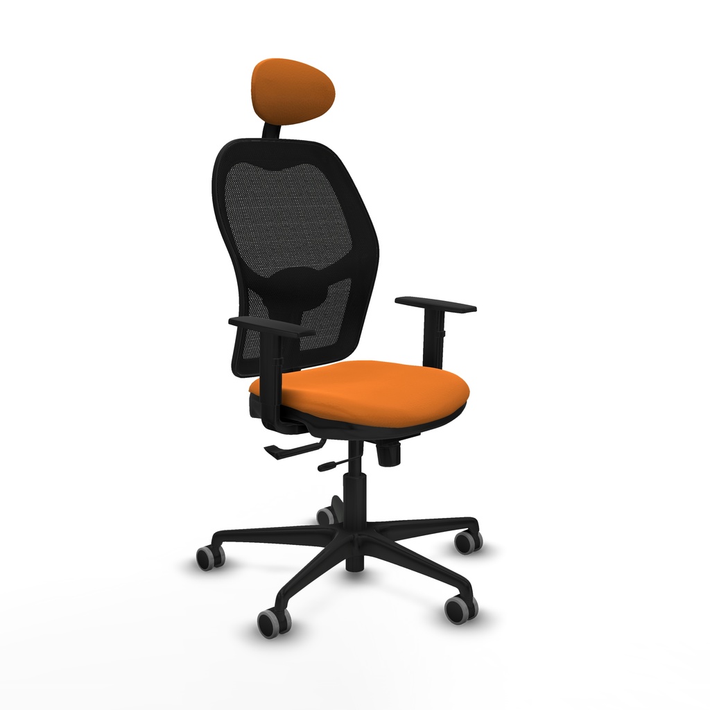 Jorquera traslack malla negra similpiel naranja brazos 1D base nailon cabecero fijo ruedas 65mm engomada