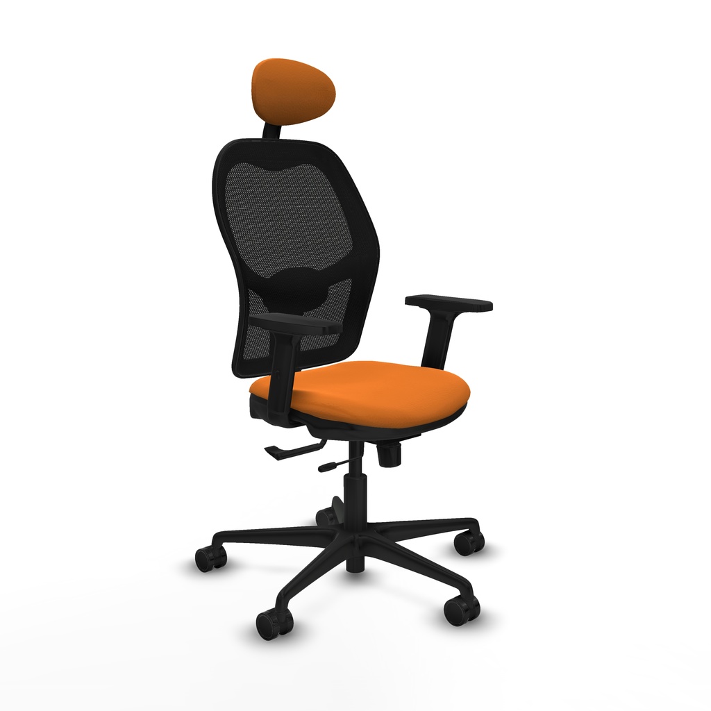 Jorquera traslack malla negra similpiel naranja brazos 2D base nailon cabecero fijo ruedas 65mm nailon