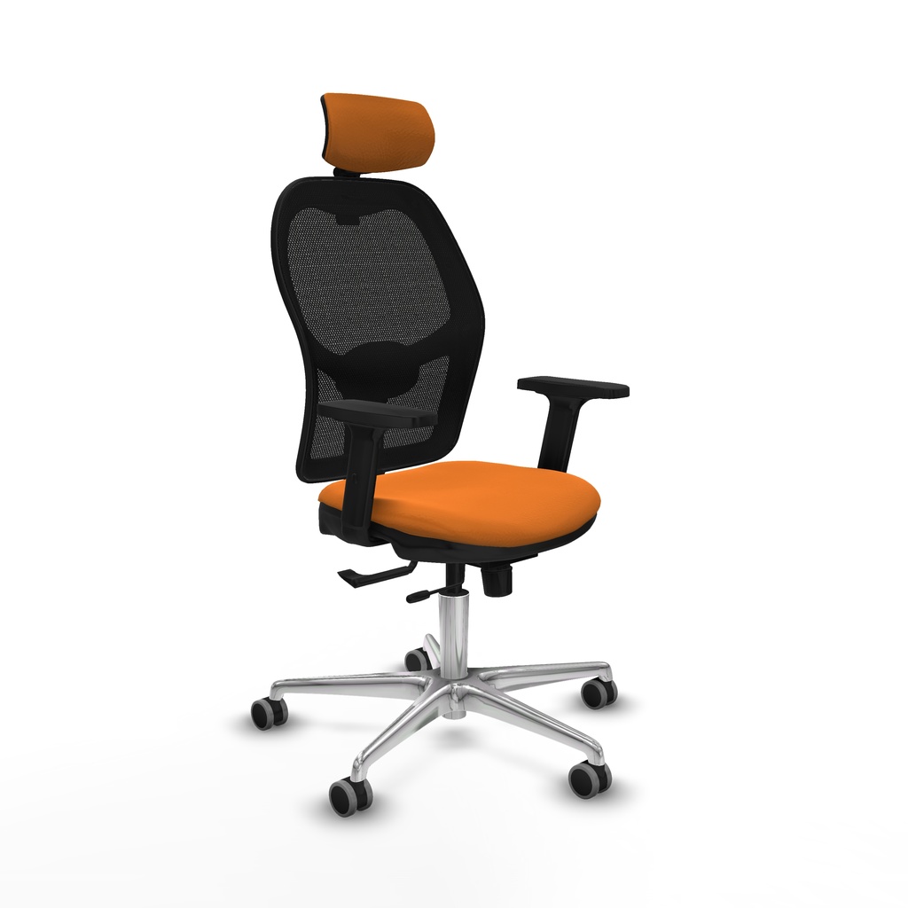 Jorquera traslack malla negra similpiel naranja brazos 2D base aluminio cabecero 2D ruedas 65mm engomada