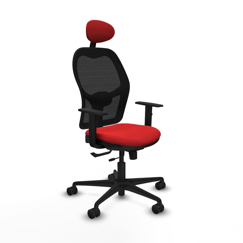 Jorquera traslack malla negra similpiel rojo brazos 1D base nailon cabecero fijo ruedas 65mm nailon