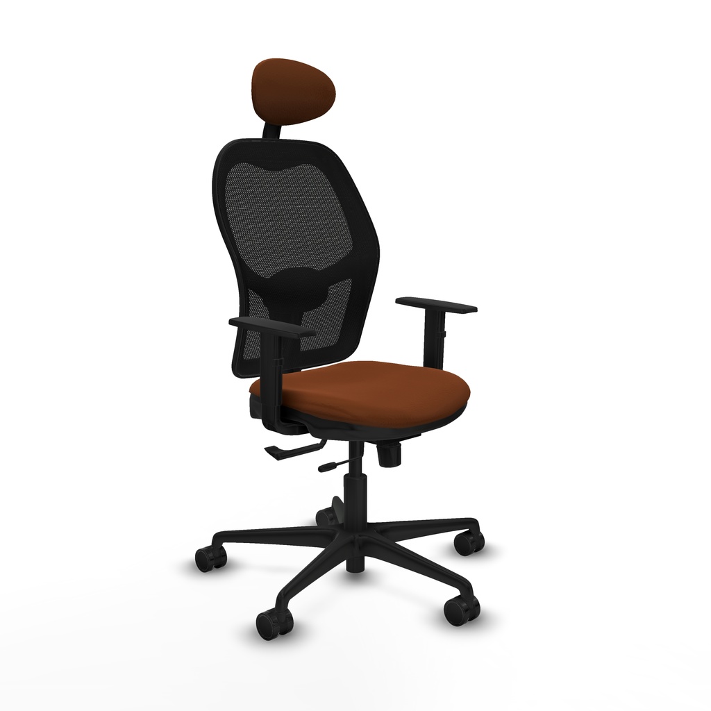 Jorquera traslack malla negra similpiel marrón brazos 1D base nailon cabecero fijo ruedas 65mm nailon