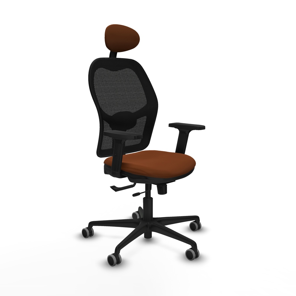 Jorquera traslack malla negra similpiel marrón brazos 2D base nailon cabecero fijo ruedas 65mm engomada