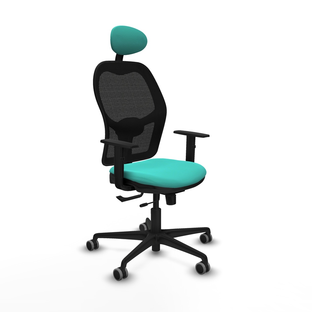 Jorquera traslack malla negra similpiel turquesa brazos 1D base nailon cabecero fijo ruedas 65mm engomada