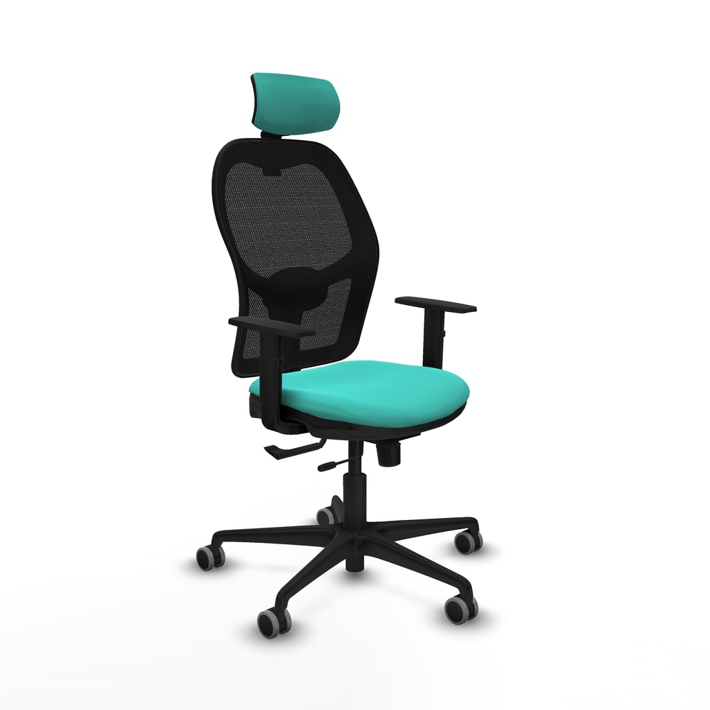 Jorquera traslack malla negra similpiel turquesa brazos 1D base nailon cabecero 2D ruedas 65mm engomada