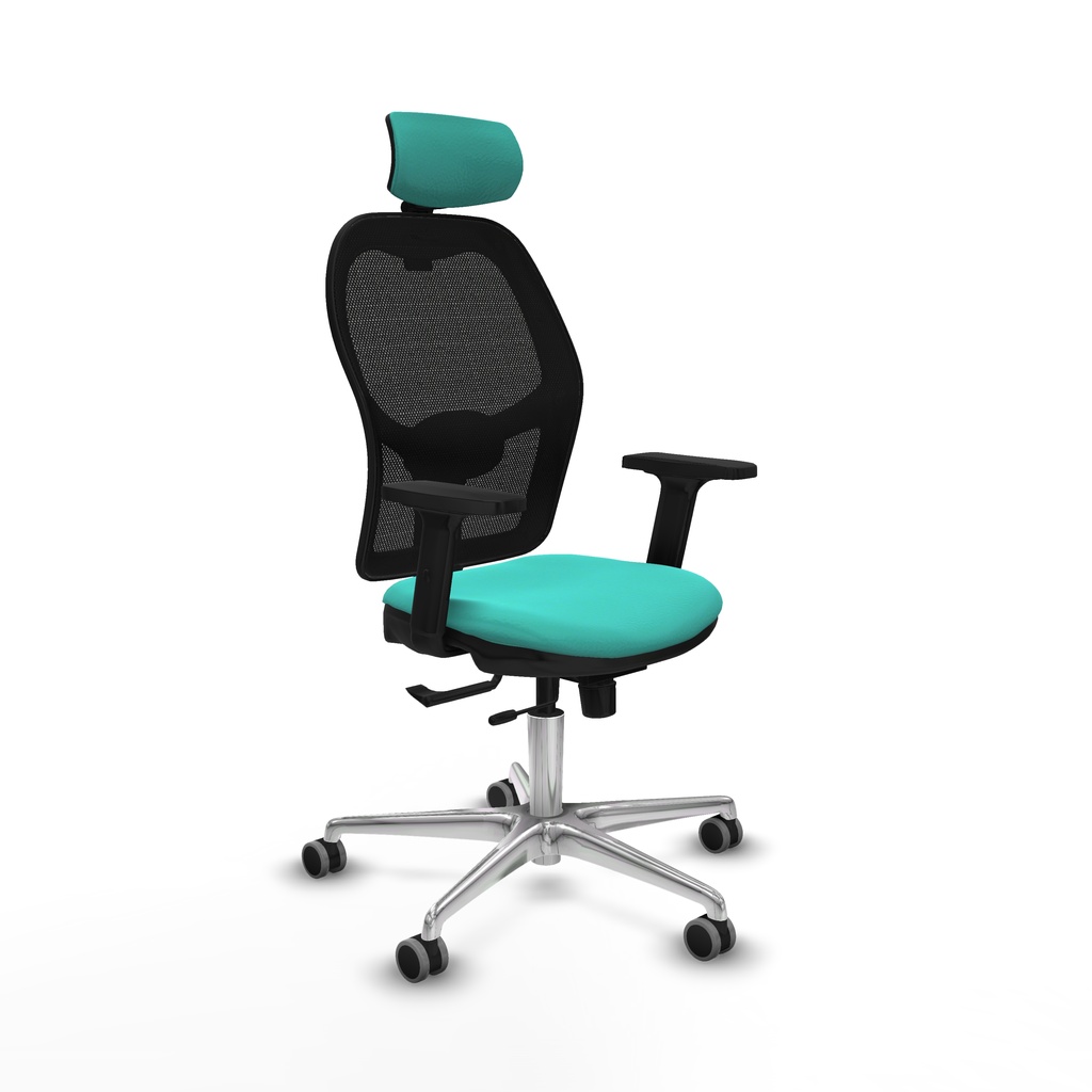 Jorquera traslack malla negra similpiel turquesa brazos 2D base aluminio cabecero 2D ruedas 65mm engomada