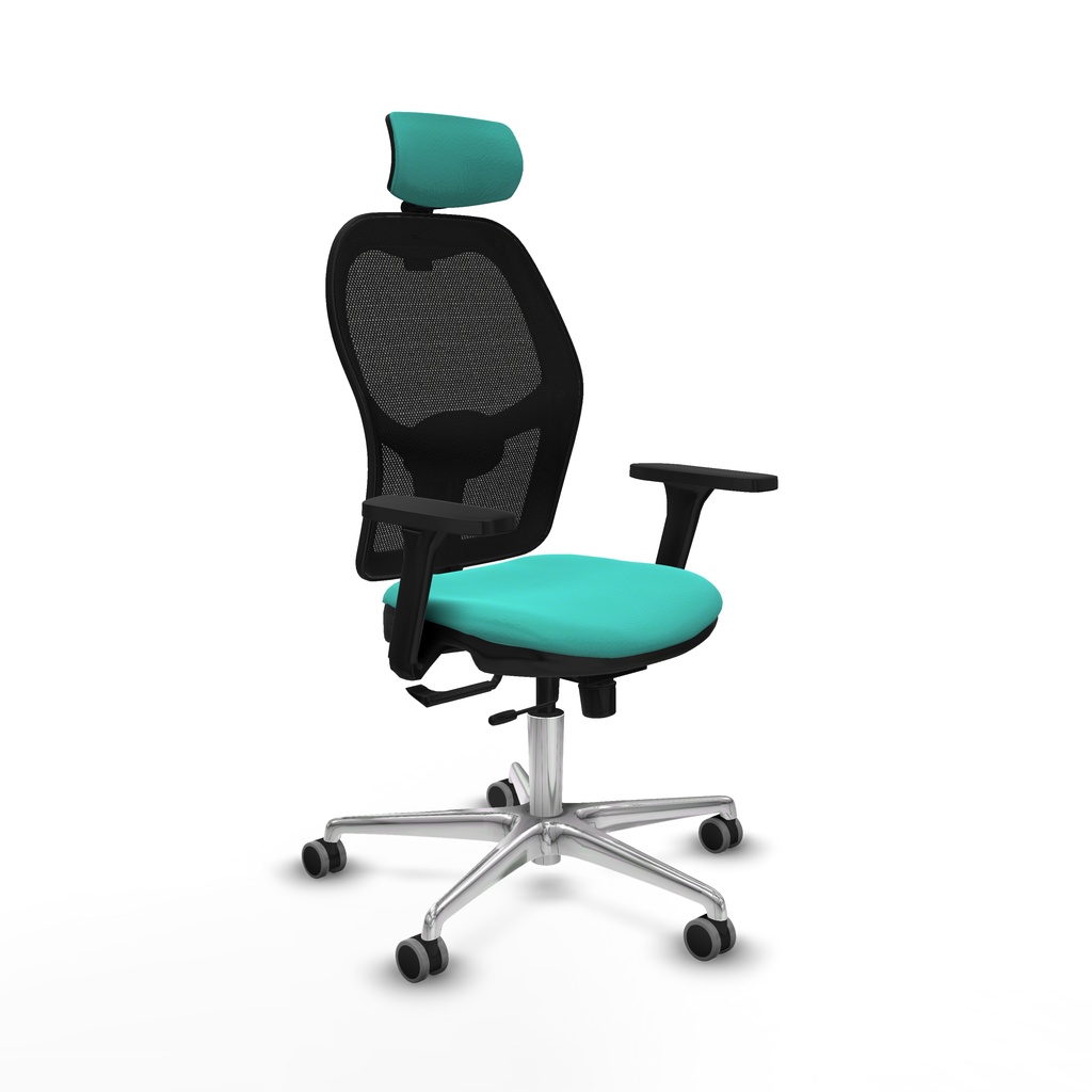 Jorquera traslack malla negra similpiel turquesa brazos 3D base aluminio cabecero 2D ruedas 65mm engomada