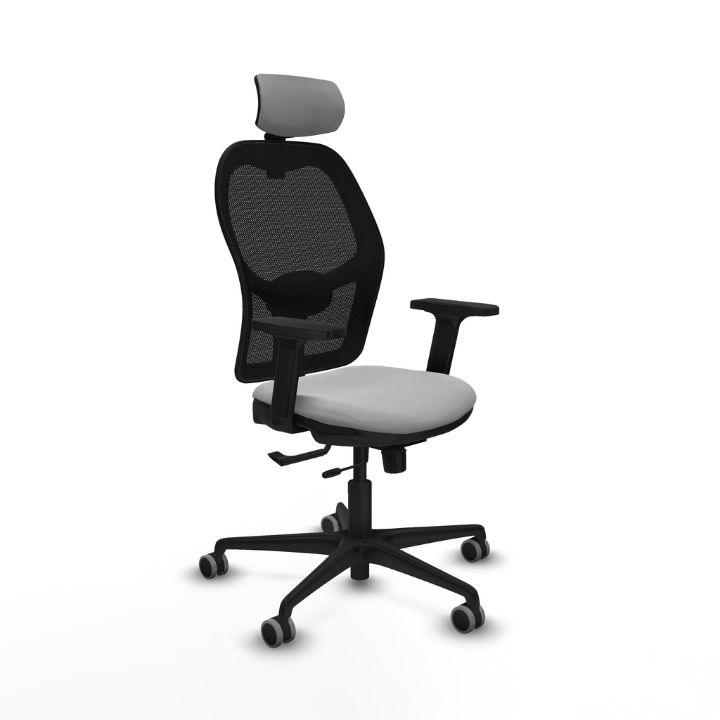 Jorquera traslack malla negra similpiel gris claro brazos 2D base nailon cabecero 2D ruedas 65mm engomada