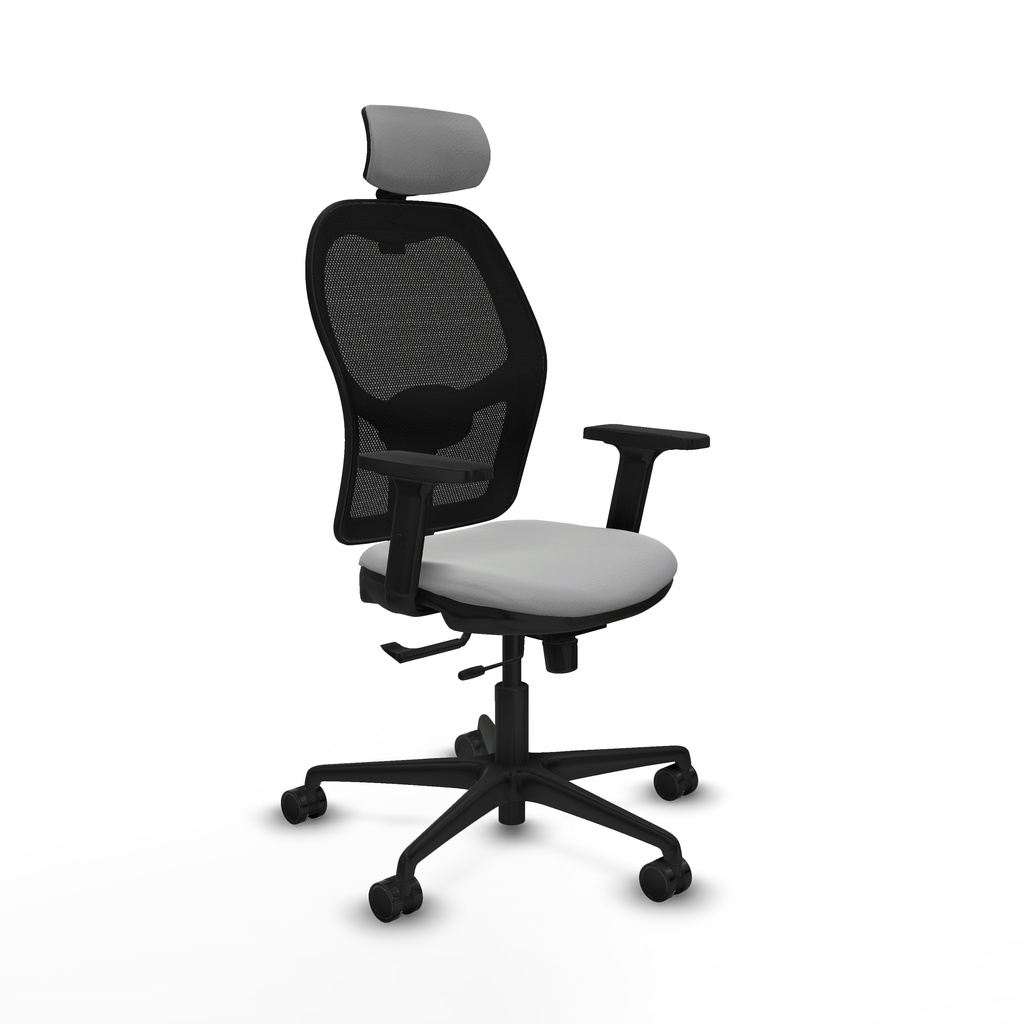 Jorquera traslack malla negra similpiel gris claro brazos 2D base nailon cabecero 2D ruedas 65mm nailon