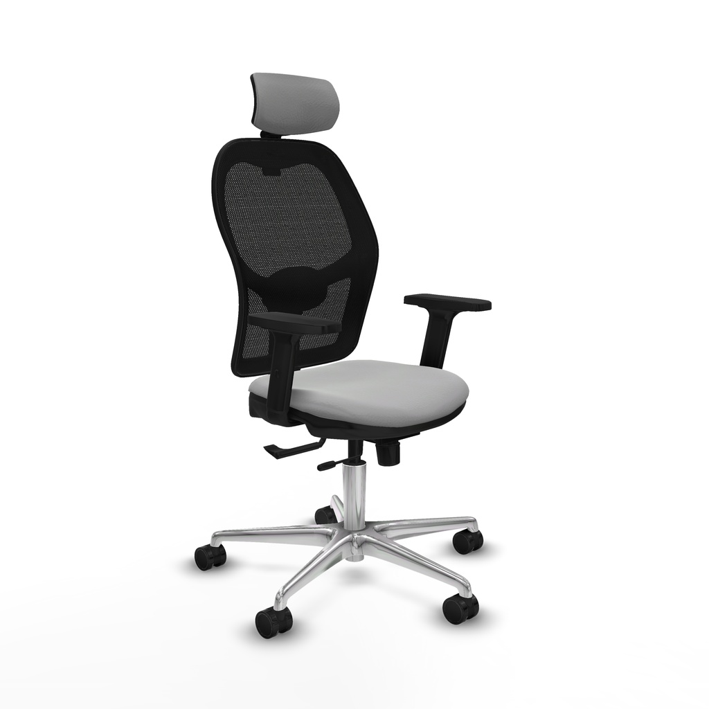 Jorquera traslack malla negra similpiel gris claro brazos 2D base aluminio cabecero 2D ruedas 65mm nailon