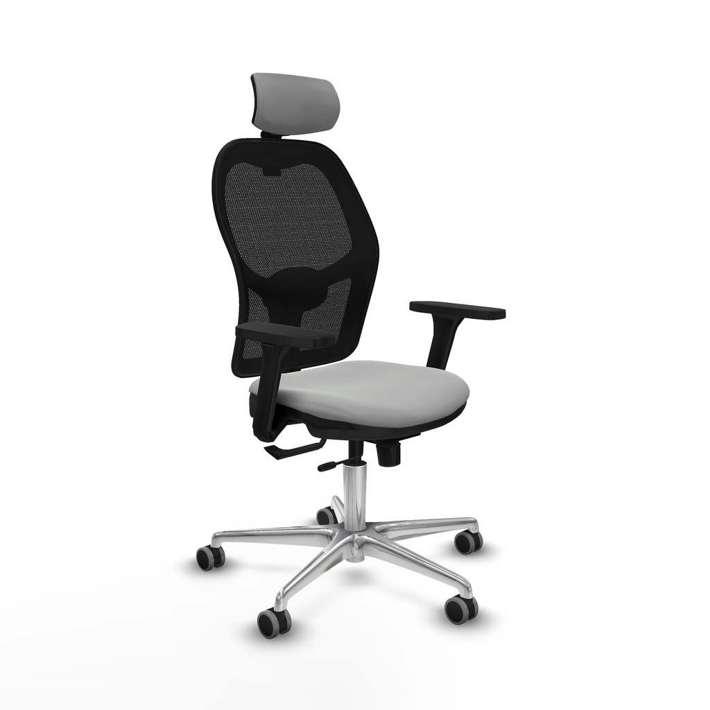 Jorquera traslack malla negra similpiel gris claro brazos 3D base aluminio cabecero 2D ruedas 65mm engomada