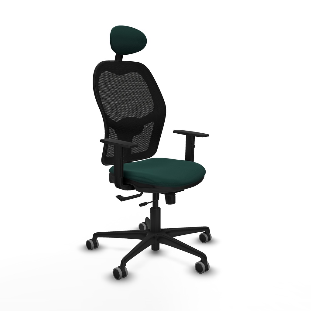 Jorquera traslack malla negra similpiel verde botella brazos 1D base nailon cabecero fijo ruedas 65mm engomada