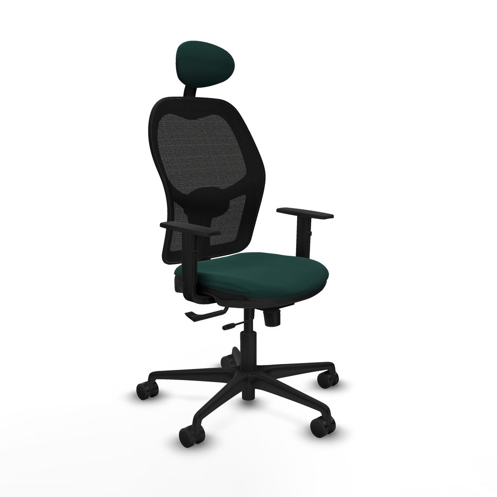Jorquera traslack malla negra similpiel verde botella brazos 1D base nailon cabecero fijo ruedas 65mm nailon