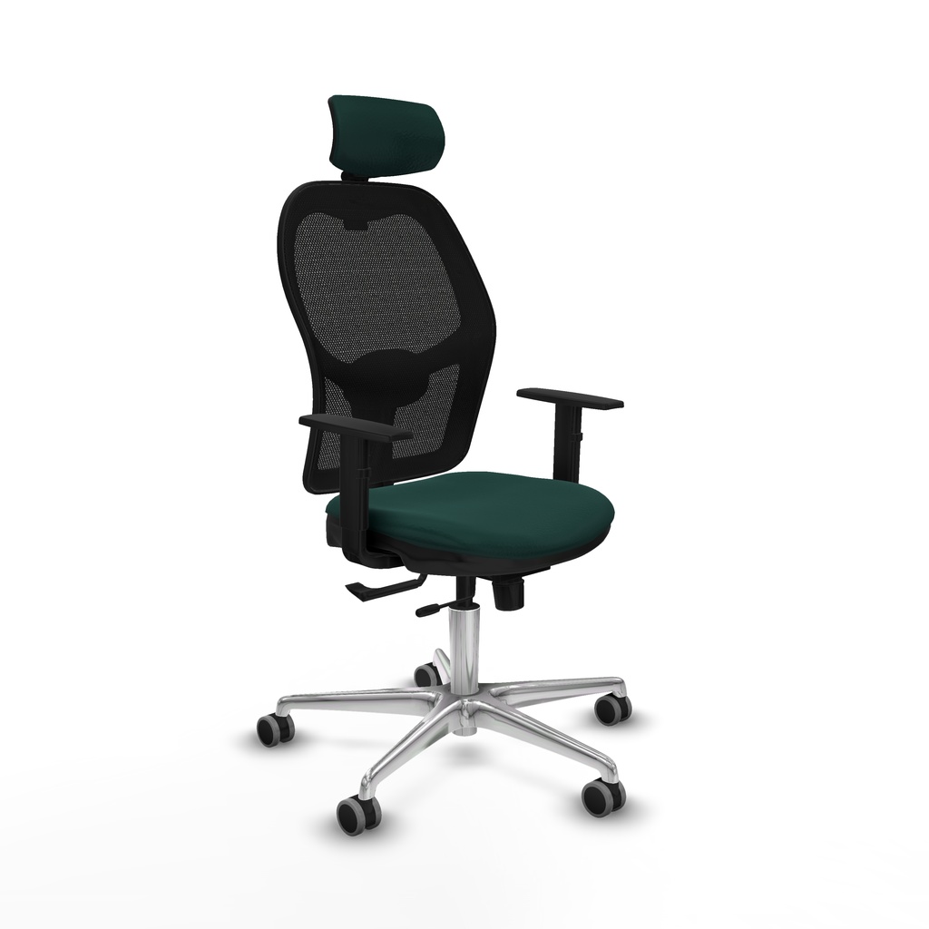 Jorquera traslack malla negra similpiel verde botella brazos 1D base aluminio cabecero 2D ruedas 65mm engomada