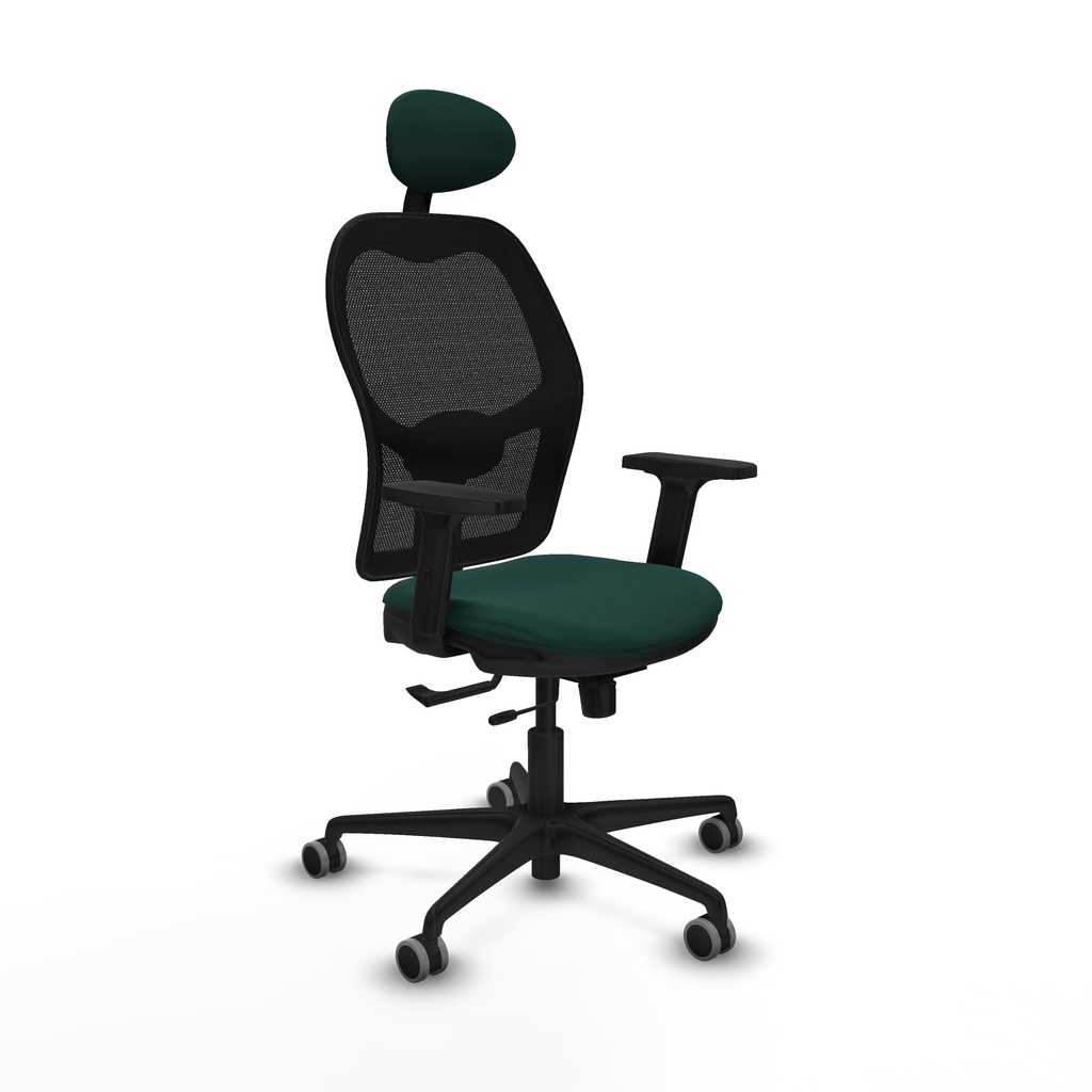 Jorquera traslack malla negra similpiel verde botella brazos 2D base nailon cabecero fijo ruedas 65mm engomada
