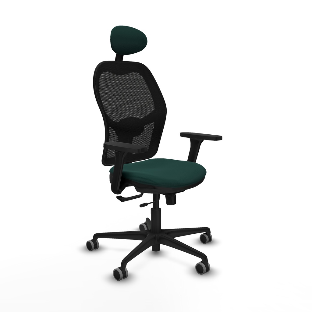 Jorquera traslack malla negra similpiel verde botella brazos 3D base nailon cabecero fijo ruedas 65mm engomada