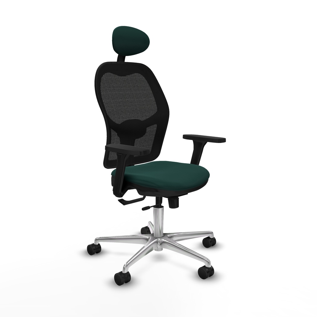 Jorquera traslack malla negra similpiel verde botella brazos 3D base aluminio cabecero fijo ruedas 65mm nailon