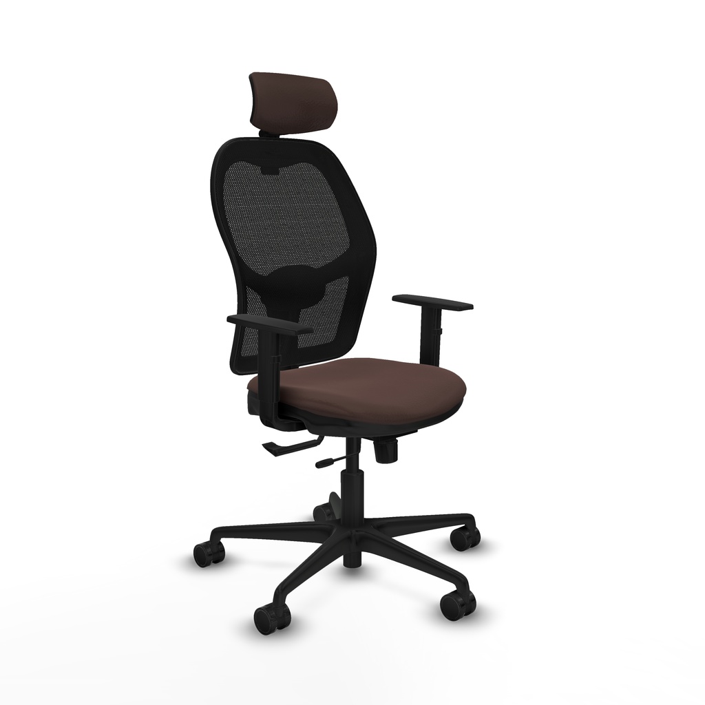 Jorquera traslack malla negra similpiel marrón oscuro brazos 1D base nailon cabecero 2D ruedas 65mm nailon