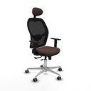 Jorquera traslack malla negra similpiel marrón oscuro brazos 1D base aluminio cabecero fijo ruedas 65mm engomada