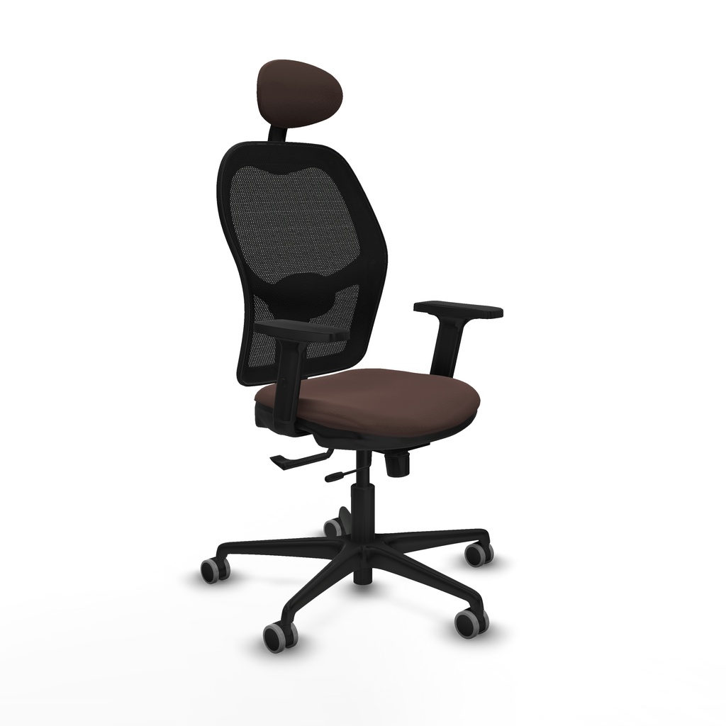 Jorquera traslack malla negra similpiel marrón oscuro brazos 2D base nailon cabecero fijo ruedas 65mm engomada