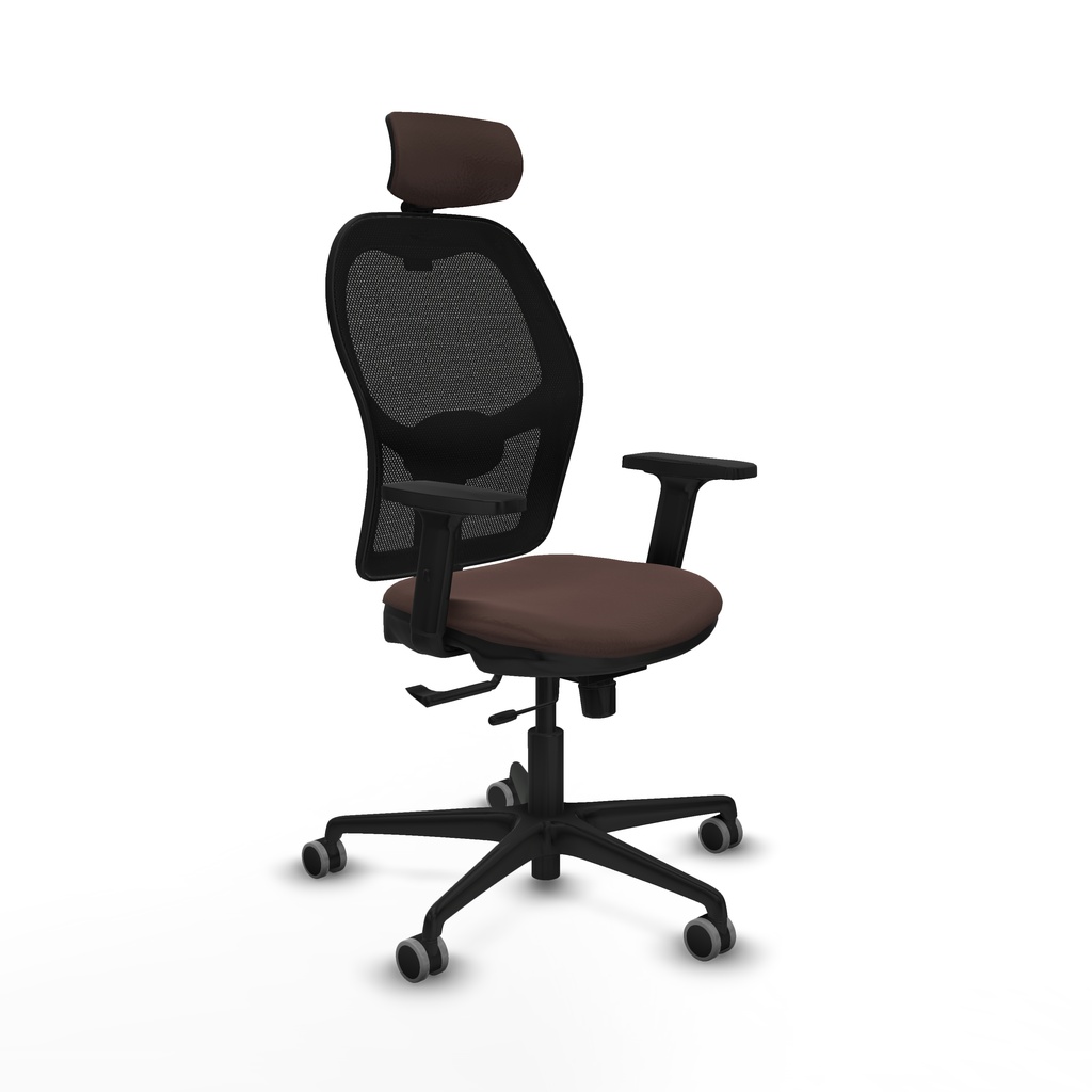 Jorquera traslack malla negra similpiel marrón oscuro brazos 2D base nailon cabecero 2D ruedas 65mm engomada