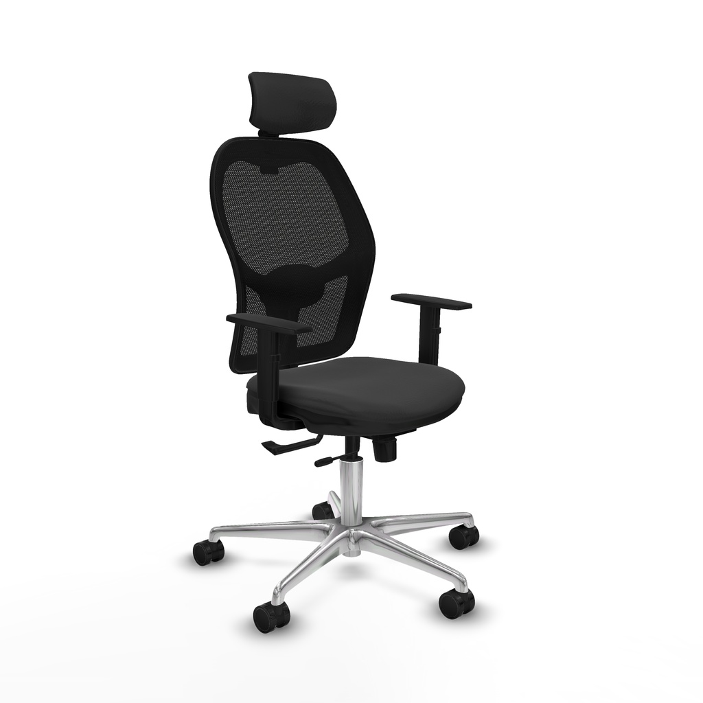 Jorquera traslack malla negra similpiel gris oscuro brazos 1D base aluminio cabecero 2D ruedas 65mm nailon