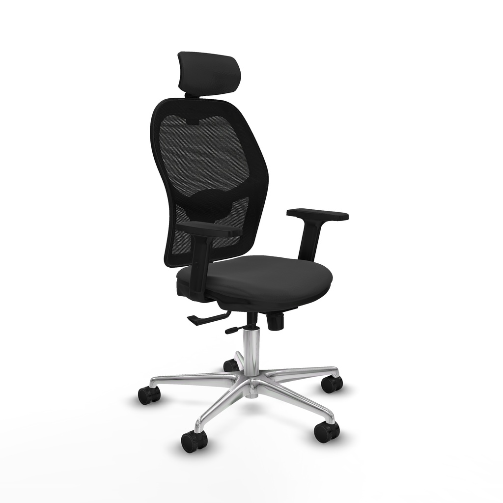 Jorquera traslack malla negra similpiel gris oscuro brazos 2D base aluminio cabecero 2D ruedas 65mm nailon