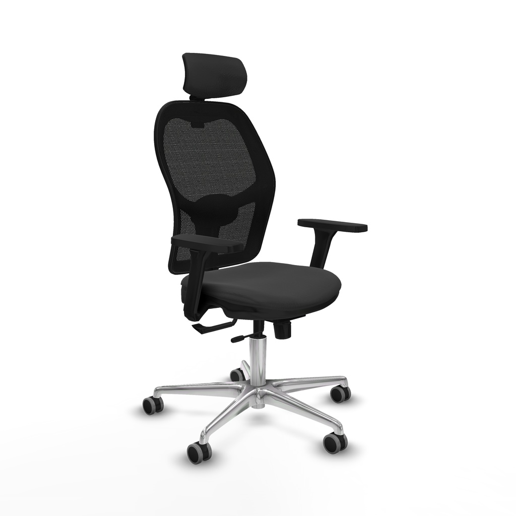 Jorquera traslack malla negra similpiel gris oscuro brazos 3D base aluminio cabecero 2D ruedas 65mm engomada