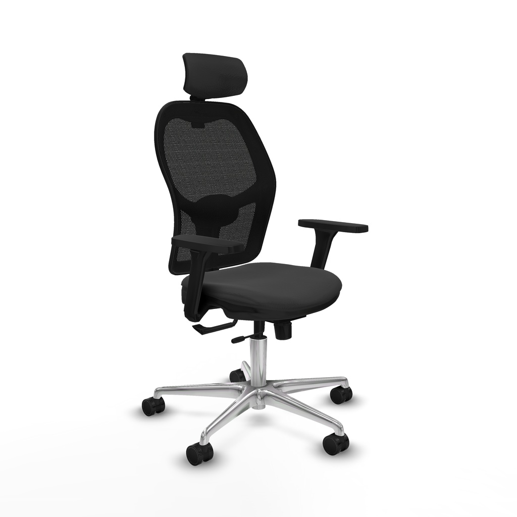 Jorquera traslack malla negra similpiel gris oscuro brazos 3D base aluminio cabecero 2D ruedas 65mm nailon