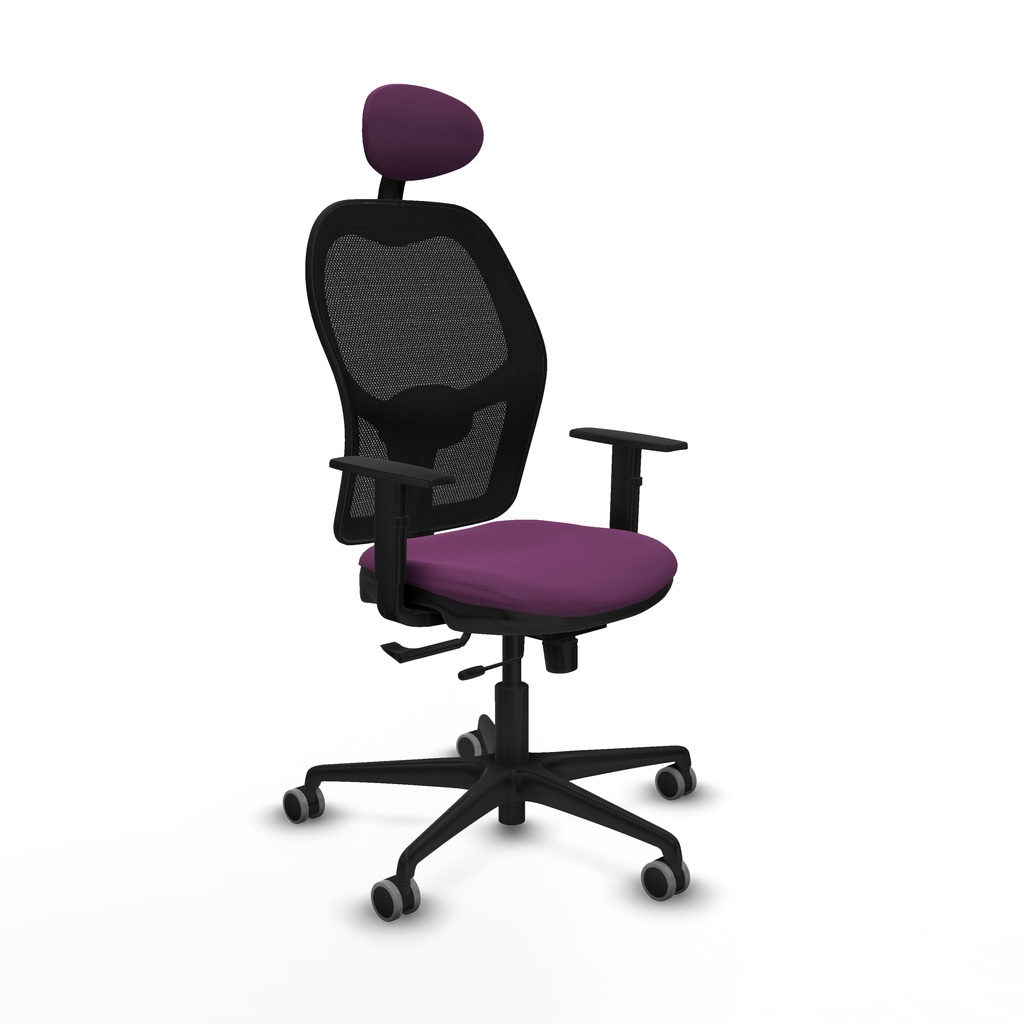 Jorquera traslack malla negra similpiel morado brazos 1D base nailon cabecero fijo ruedas 65mm engomada