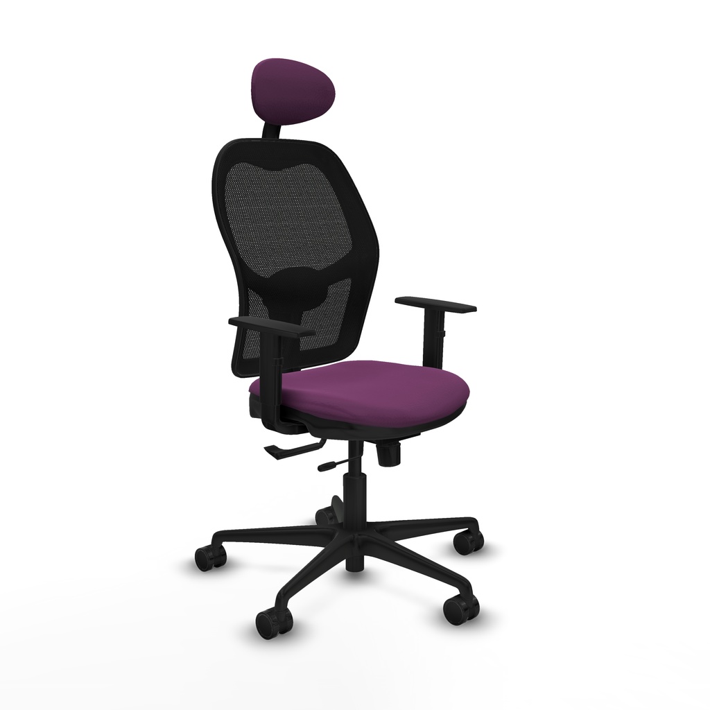 Jorquera traslack malla negra similpiel morado brazos 1D base nailon cabecero fijo ruedas 65mm nailon