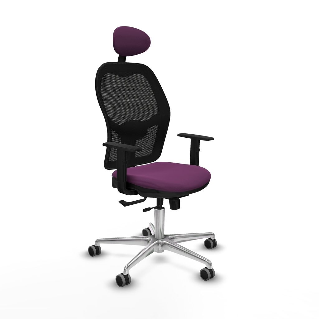 Jorquera traslack malla negra similpiel morado brazos 1D base aluminio cabecero fijo ruedas 65mm engomada