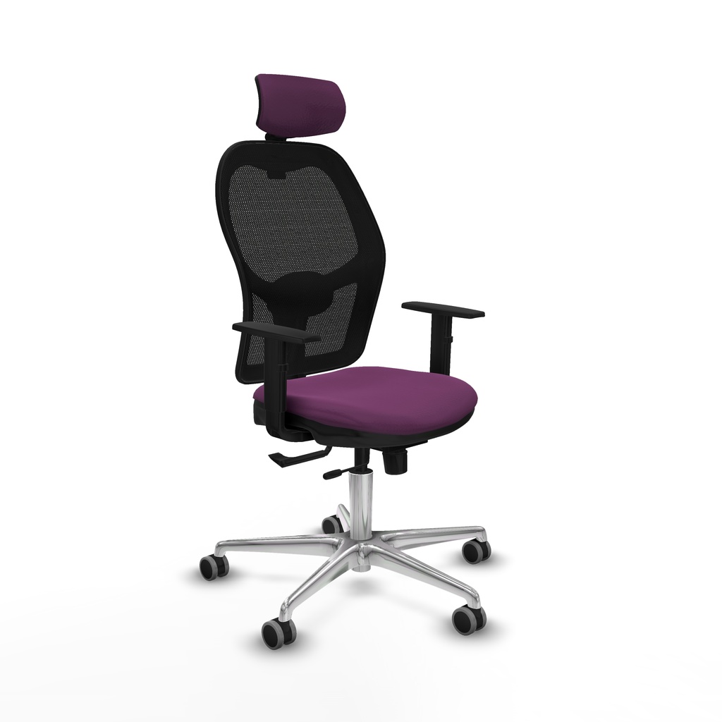 Jorquera traslack malla negra similpiel morado brazos 1D base aluminio cabecero 2D ruedas 65mm engomada