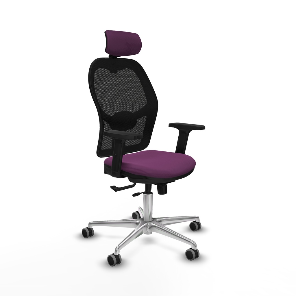 Jorquera traslack malla negra similpiel morado brazos 2D base aluminio cabecero 2D ruedas 65mm engomada