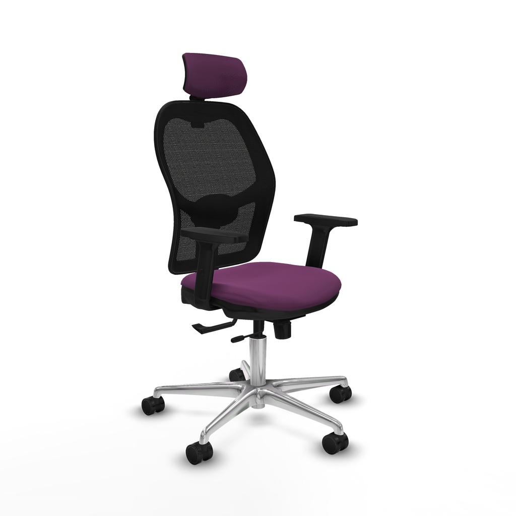 Jorquera traslack malla negra similpiel morado brazos 2D base aluminio cabecero 2D ruedas 65mm nailon