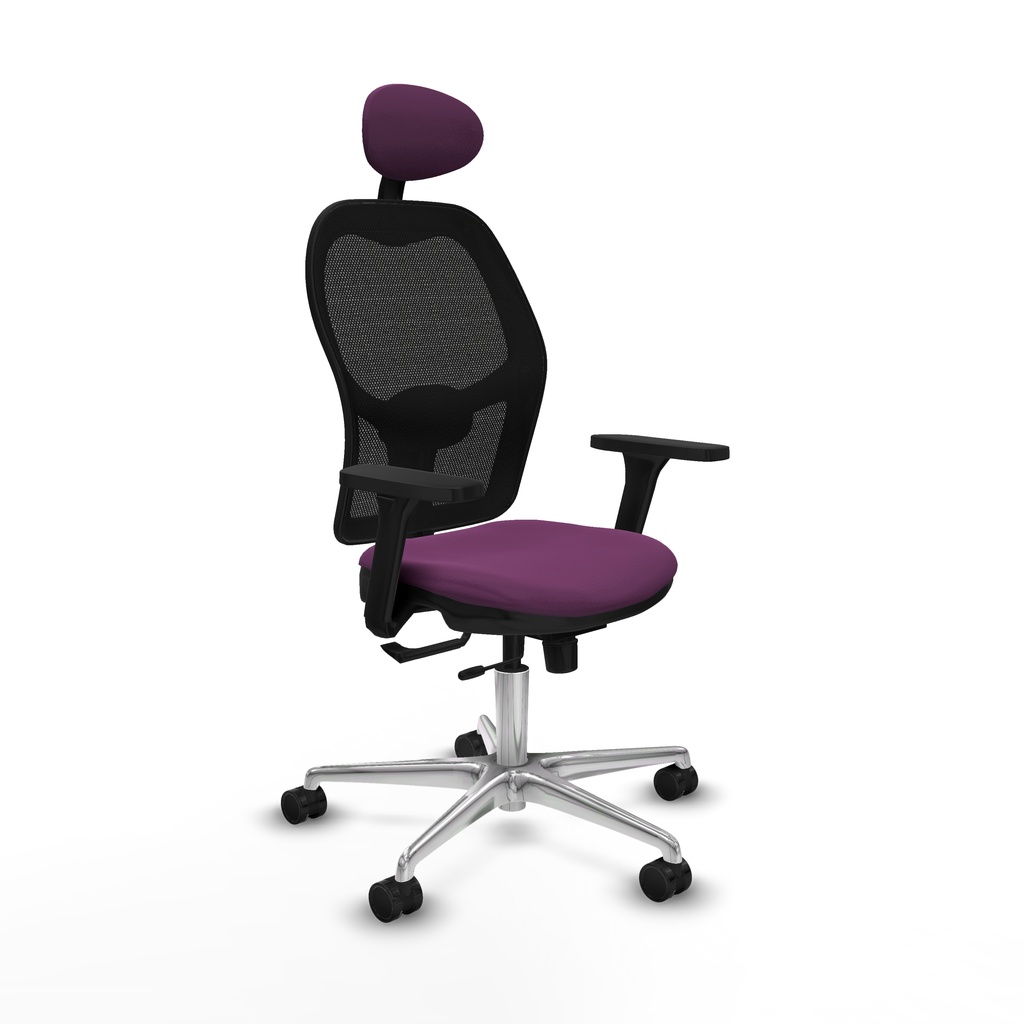 Jorquera traslack malla negra similpiel morado brazos 3D base aluminio cabecero fijo ruedas 65mm nailon