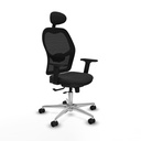 Jorquera traslack malla negra similpiel negro brazos 2D base aluminio cabecero fijo ruedas 65mm nailon
