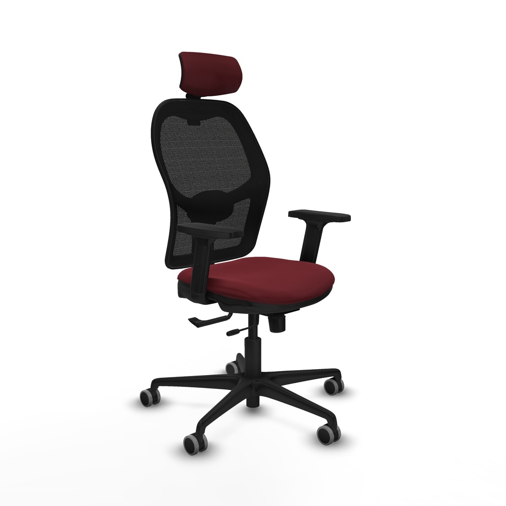 Jorquera traslack malla negra similpiel granate brazos 2D base nailon cabecero 2D ruedas 65mm engomada